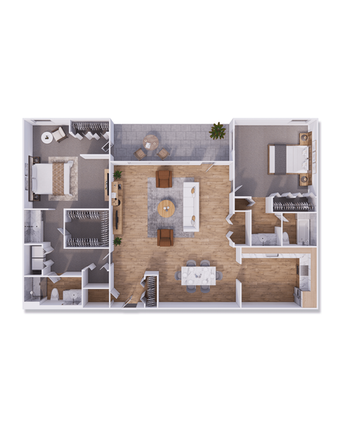 Floor plan for 2 beds, 2 baths, 1400 sqft